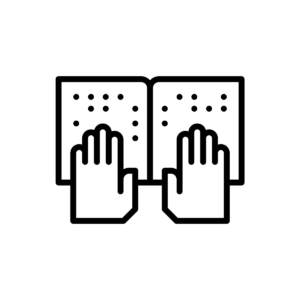 Icon showing two hands on a Braille book