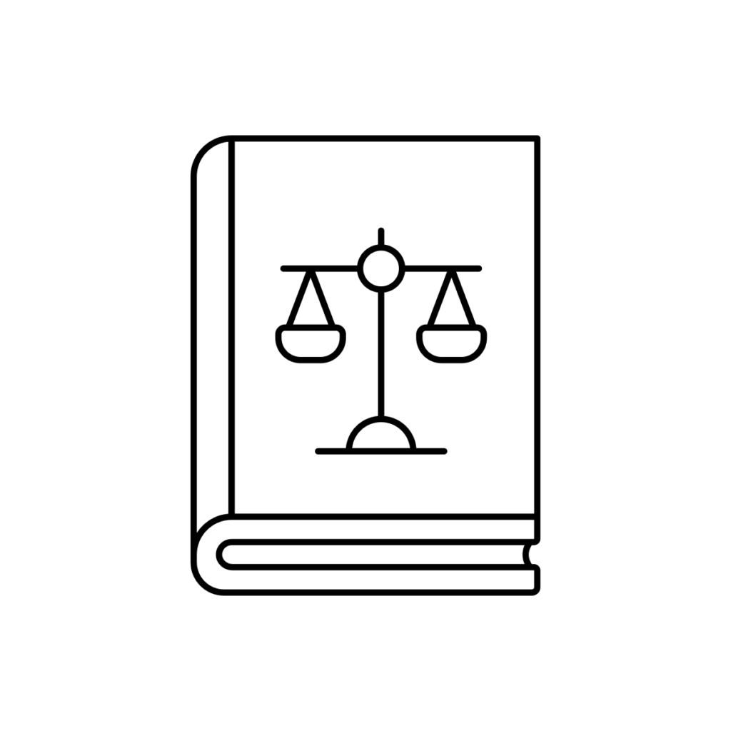 Icon of book with law scales on cover.