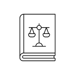 Icon of book with law scales on cover.
